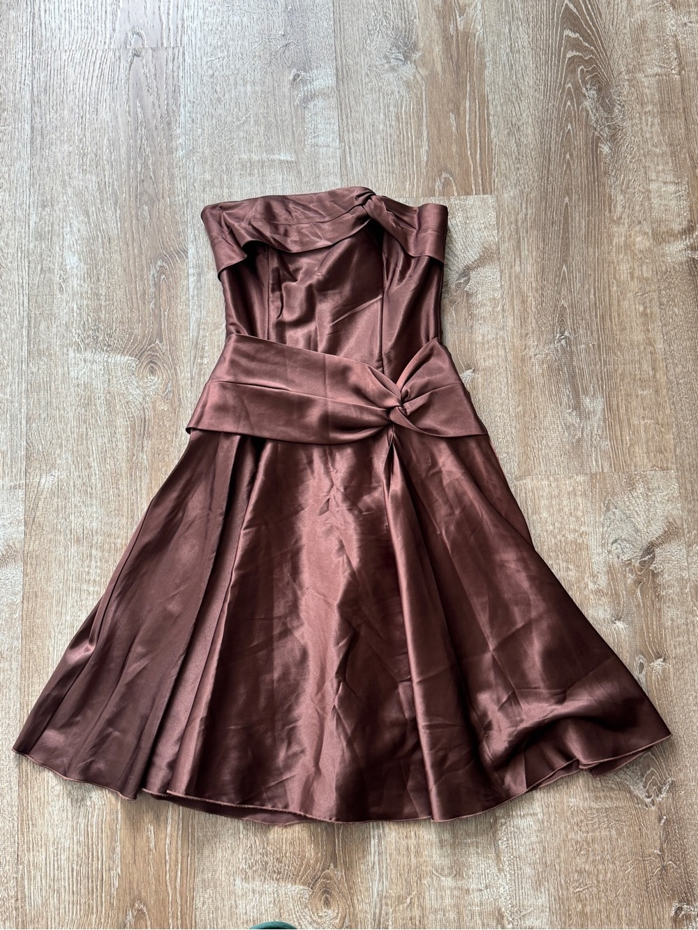 Jessica McClintock Strapless Satin Fit & Flare Dress in Chocolate Brown